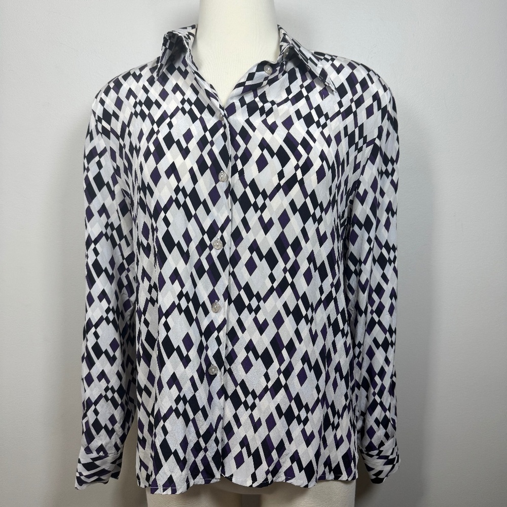 Vintage The Work Collection Silk Geometric Button Down Shirt size Small